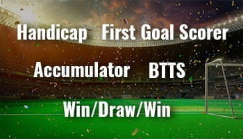 the handicap, first goalscorer, accumulator, both Ttams to score and win/draw/win are just a few of the different bet types that will be explained on this page