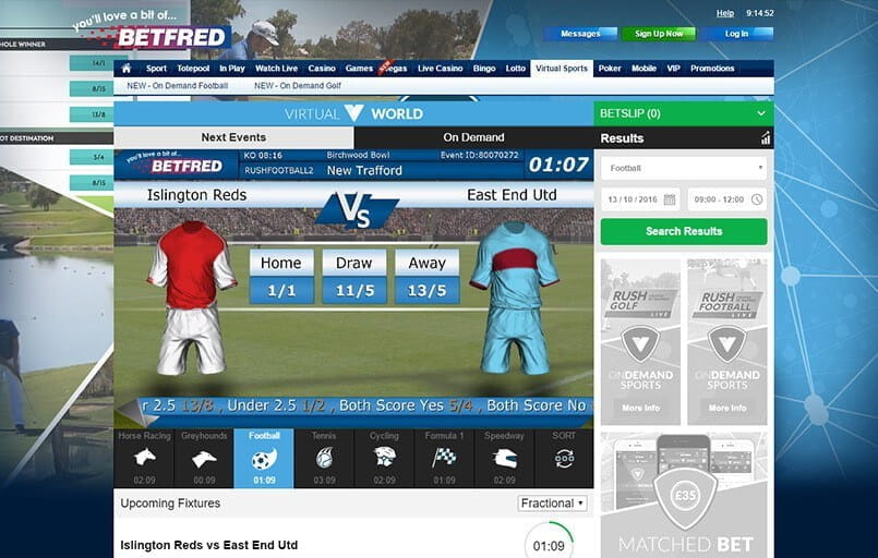 virtual football betting at Betfred