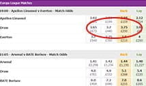 Two events listed on the Betdaq page, with different betting options available