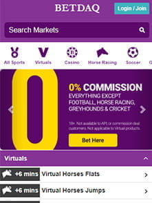 Betdaq's home page of the app