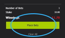 BetVision confirm the selection page with the place bet button circled