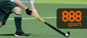 A field hockey player and 888sport logo