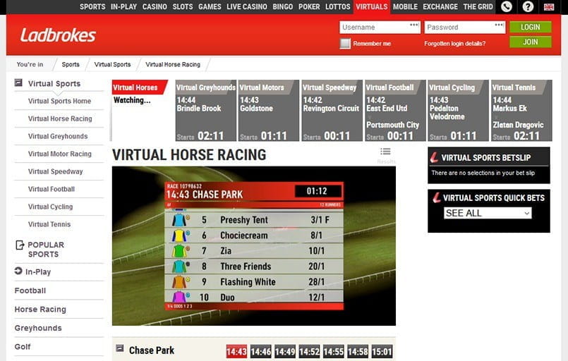 Virtual horse racing at Ladbrokes