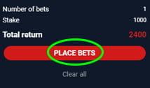 RedZoneSports confim the selection page with the place bets button circled