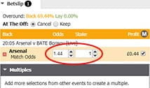 A stake being wagered on the latest football page on the Betdaq page